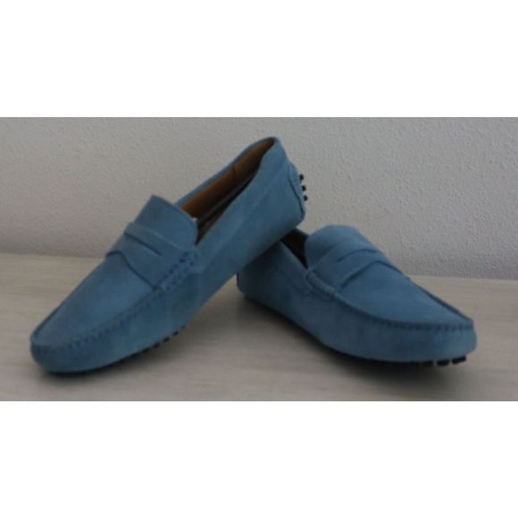 The Mens Store Bloomingdale's Men Sz 8 Light Blue Sued Penny Driver Loafers $145 - Picture 9 of 11